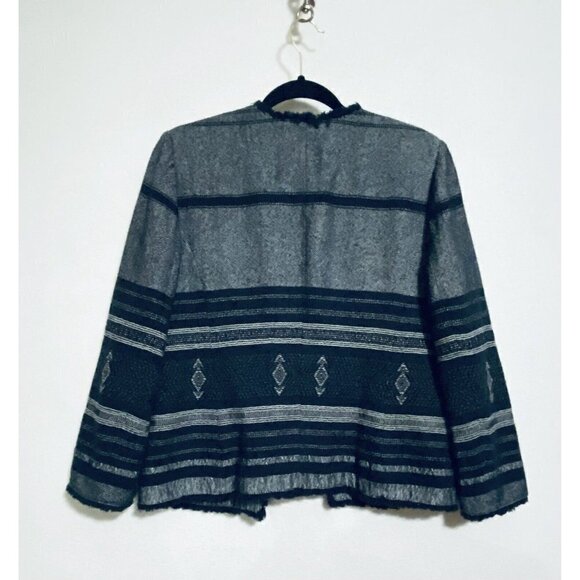 LOFT Blazer Womens Medium Open Front Southwestern Fringe Cotton Navy Blue Boho - Picture 5 of 7